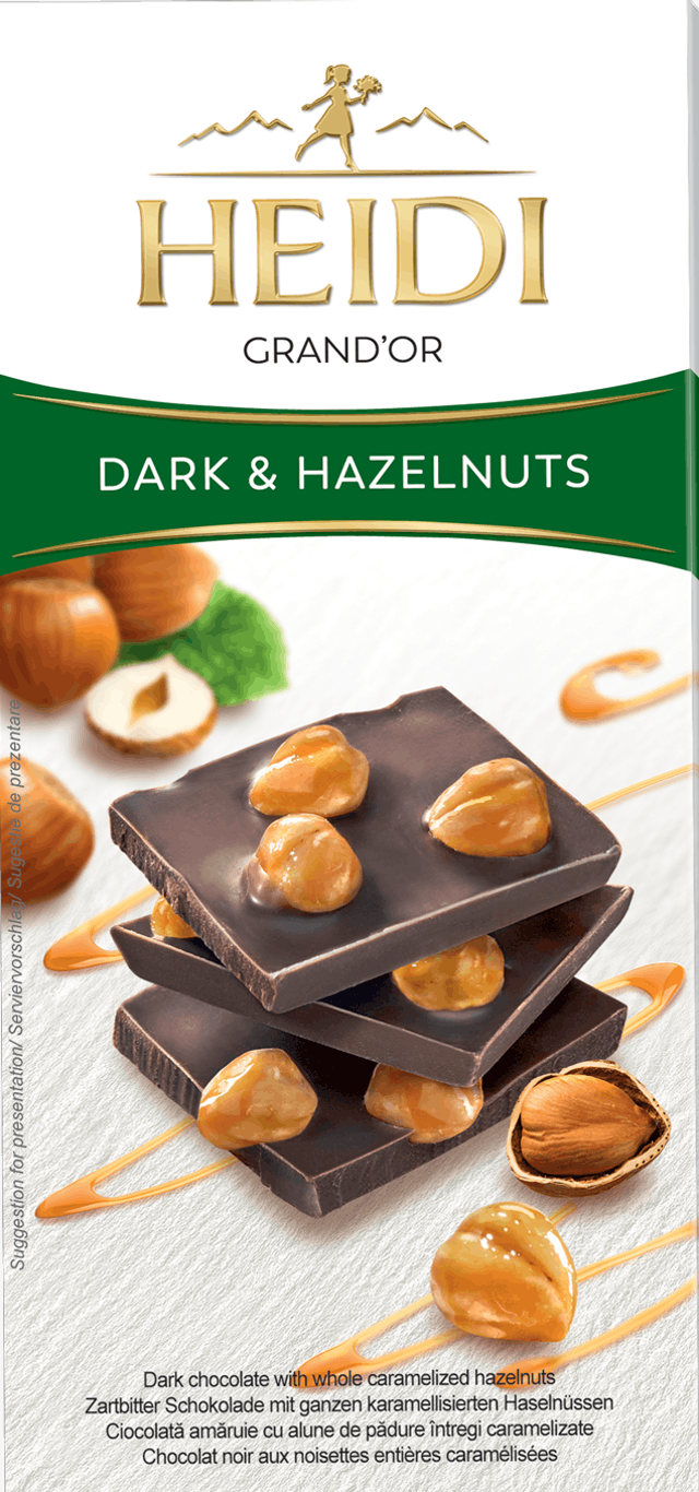 Шоколад Heidi темний з цілим карамелізованим фундуком 100г
