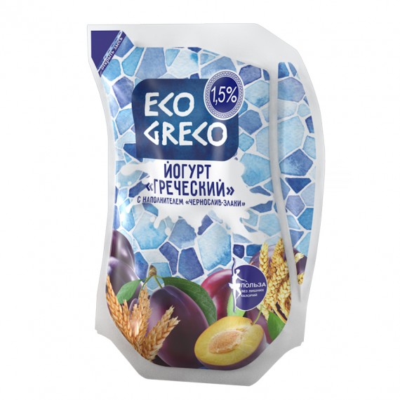 Йогурт Греческий питьевой чернослив-злаки 1,5% 800г ТМ Eco Greco 