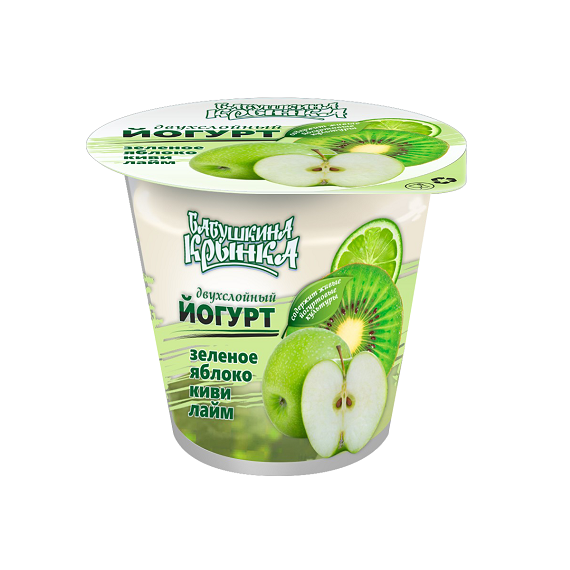 Йогурт двошаровий Яблуко-Ківі-Лайм 2% 150г ТМ Бабушкіна кринка