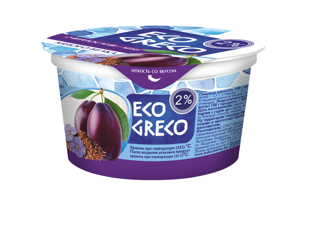 Йогурт Греческий Чернослив-Лен 2% 130г ТМ Eco Greco