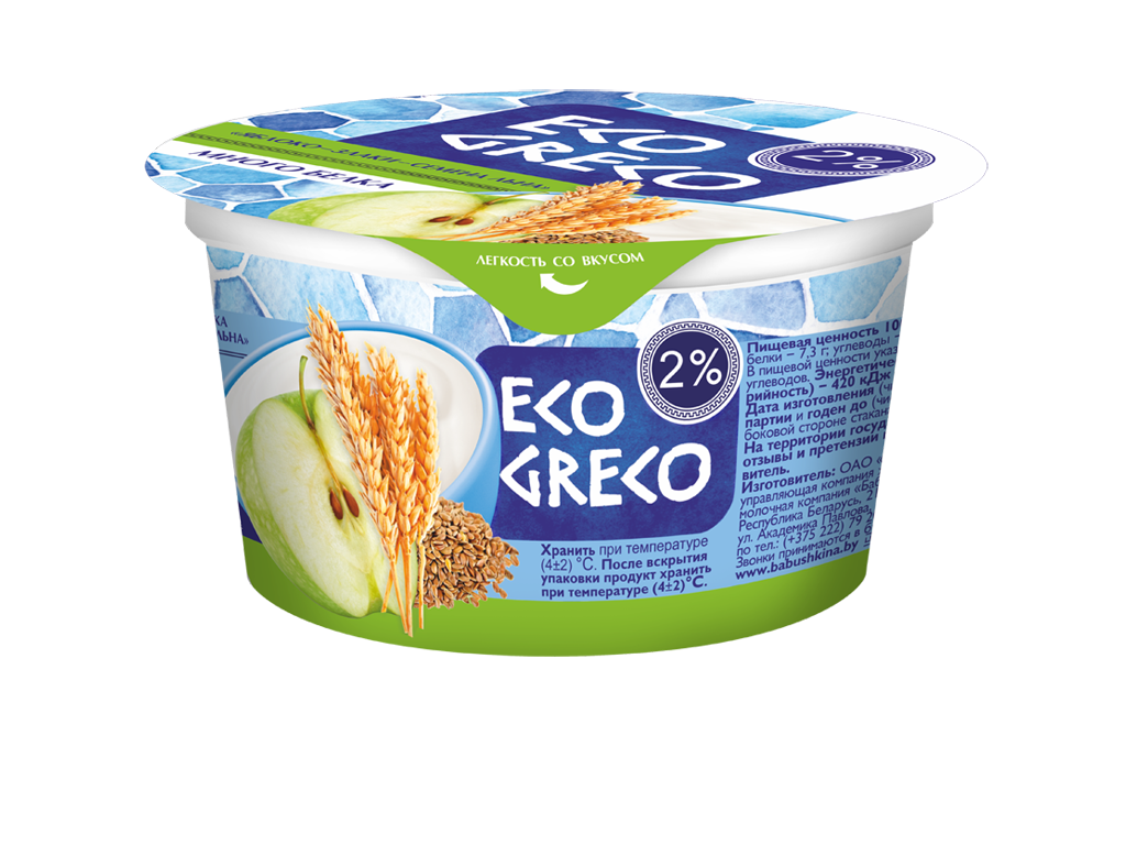 Йогурт Грецький Яблуко-Злаки-Льон 2% 130г ТМ Eco Greco