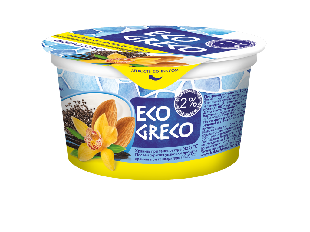 Йогурт Греческий Миндаль-Ваниль-Чиа 2% 130г ТМ Eco Greco