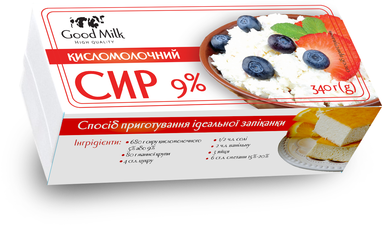 Сир кисломолочний 9% 340 г тетра пак ТМ Good Milk