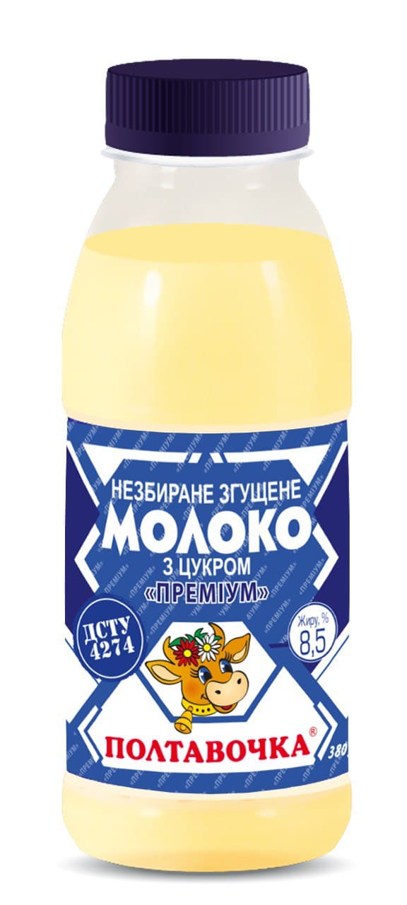Молоко згущене з цукром Премiум 8,5% ПЕТ пляшка 380 г ТМ Полтавочка