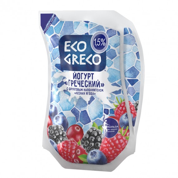 Йогурт Грецький питний лісова ягода 1,5% 800г ТМ Eco Greco